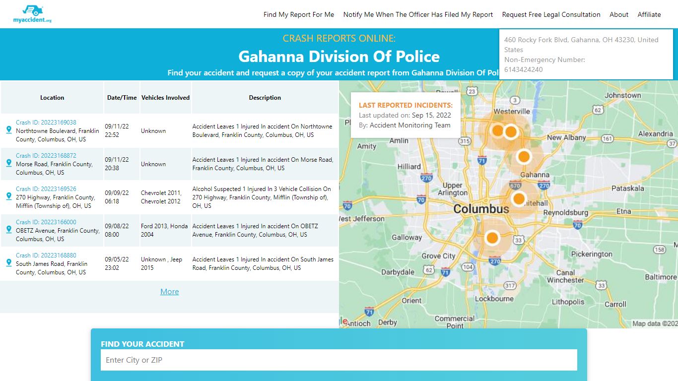 Online Crash Reports for Gahanna Division Of Police